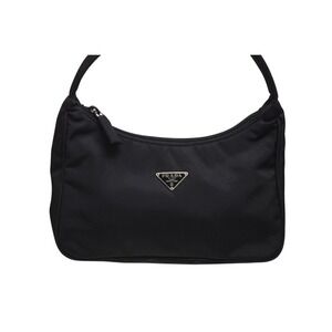 Prada Handbag Plate Triangle Hobo Black Logo